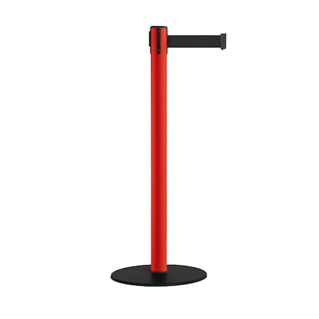 Montour Line Retractable Belt Stanchion, Low Base, 2.5" Red Post  9' Black Belt S400-RD-BK-90